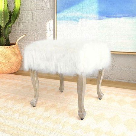 Homepop Faux Fur Ottoman With Wood Legs – Walmart | Faux Fur With Regard To White Faux Fur Round Ottomans (View 5 of 20)