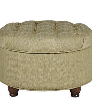 Homepop Large Button Tufted Round Storage Ottoman, Tan And Cream Tweed Pertaining To Round Cream Tasseled Ottomans (View 13 of 20)