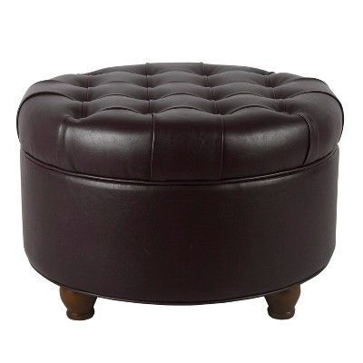 Homepop Large Faux Leather Tufted Round Storage Ottoman Brown In 2020 Regarding Fabric Tufted Round Storage Ottomans (View 5 of 20)