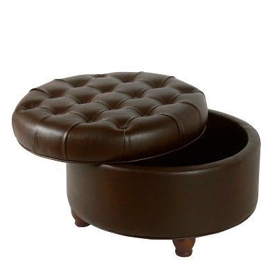 Homepop Large Faux Leather Tufted Round Storage Ottoman Brown Within Cream Pouf Ottomans (View 13 of 20)