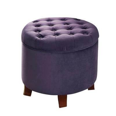 Homepop Light Gray Velvet With Storage Tufted Round Ottoman 18 In (View 2 of 20)