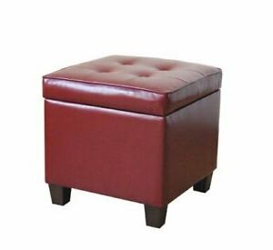Homepop Red Leatherette Tufted Square Storage Ottoman With Hinged Lid Within Fabric Tufted Storage Ottomans (View 10 of 19)