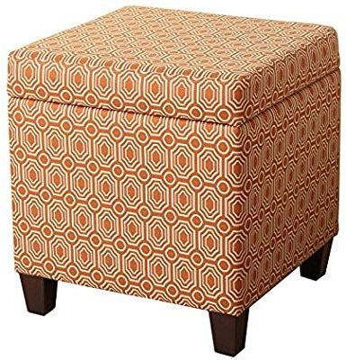 Homepop Upholstered Storage Cube Ottoman With Hinged Lid, Orange Inside Square Cube Ottomans (View 5 of 20)