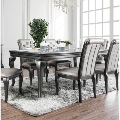 House Of Hampton Lane Extendable Dining Table Color: Champagne | Grey Pertaining To Gray And Natural Banana Leaf Accent Stools (View 3 of 20)