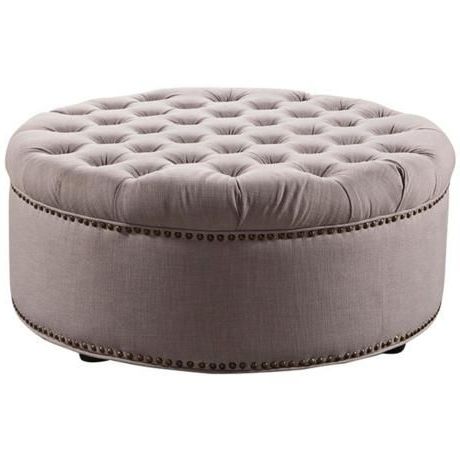 Iglehart Beige Linen Tufted Ottoman – #4n955 | Lamps Plus | Linen With Linen Sandstone Tufted Fabric Cocktail Ottomans (View 5 of 20)