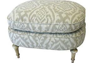 Ikat Print Ottoman – Vintage Ottoman Newly Upholstered In Cream And Inside Cream Wool Felted Pouf Ottomans (Gallery 19 of 20)