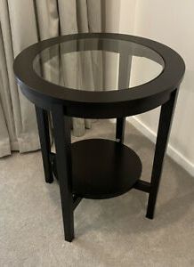 Ikea Malmsta Glass Top Round Coffee Table Black Rrp $229 – Quick Sell Intended For Espresso Wood And Glass Top Console Tables (View 11 of 20)