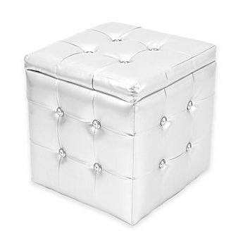 Image Of Lumisource Square Pouf Ottoman In Silver (with Images With Regard To Stripe Black And White Square Cube Ottomans (View 13 of 20)