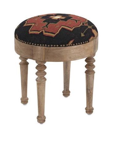 Imax Greta Stool – Kilim With Style: An Ottoman With Turned Wood Legs Pertaining To Wooden Legs Ottomans (View 12 of 20)