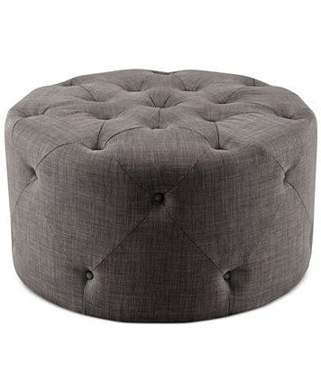 Imogen Fabric Round Tufted Cocktail Ottoman, Direct Ship | Macys Regarding Pink Champagne Tufted Fabric Ottomans (View 9 of 20)
