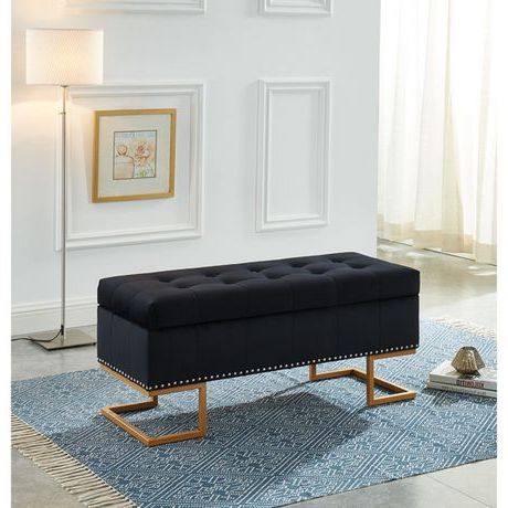Imperial Tufted Double Ottoman With Studs And Gold Base (black Inside Black Leather And Bronze Steel Tufted Ottomans (View 5 of 20)