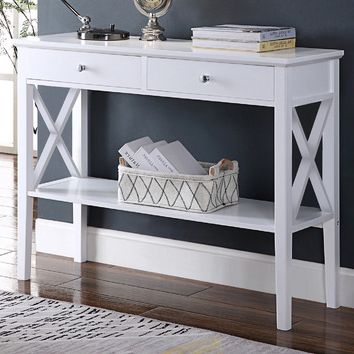 In Home Furniture Style White Long Island 2 Drawer Console Table Pertaining To Open Storage Console Tables (View 4 of 20)