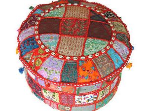 Indian Pouf Ottoman – Multicolor Patchwork Big Round Fabric Hassock In Fabric Oversized Pouf Ottomans (View 16 of 16)