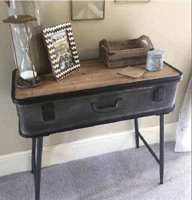Industrial Console Table Vintage Hallway Furniture Rustic Side Cabinet Within Antique Brass Aluminum Round Console Tables (View 15 of 20)