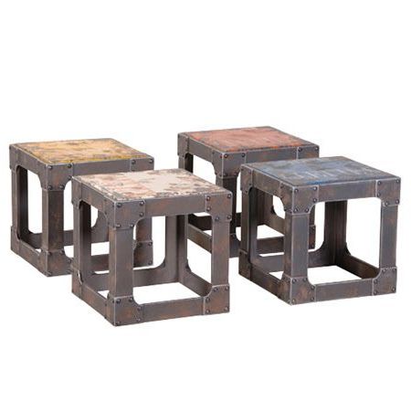 Industrial Style Set Of 4 Square Open Stools – Buy From The French In Square Console Tables (View 13 of 20)