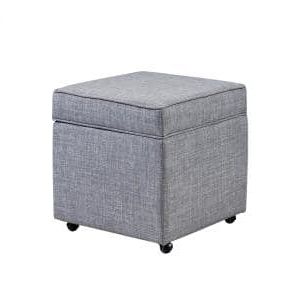 Inspired Home Laurie Light Grey Linen Upholstered Rolling Cube Storage With Regard To Light Blue And Gray Solid Cube Pouf Ottomans (View 7 of 20)