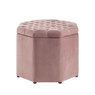 Inspired Home Upholstered Tufted Octagon Storage Ottoman (velvet Intended For Light Blue And Gray Solid Cube Pouf Ottomans (View 1 of 20)