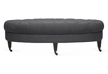 Inspired Reading | Tufted Ottoman, Dark Gray Linen, Ottoman In Linen Fabric Tufted Surfboard Ottomans (View 1 of 20)