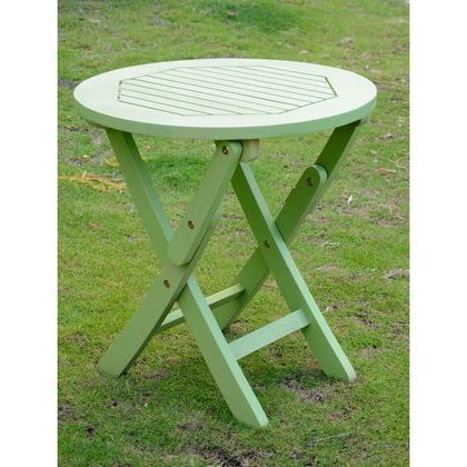 International Caravan Acacia Round Folding Table In Mint Green | Round With Royal Blue Round Accent Stools With Fringe Trim (View 12 of 20)
