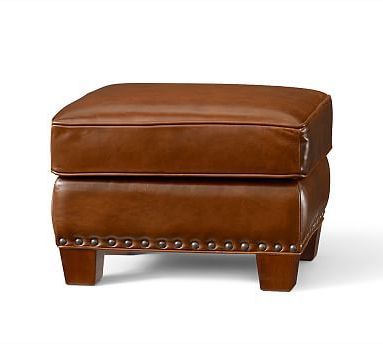 Irving Roll Arm Leather Storage Ottoman With Bronze Nailheads Intended For Camber Caramel Leather Ottomans (View 4 of 20)