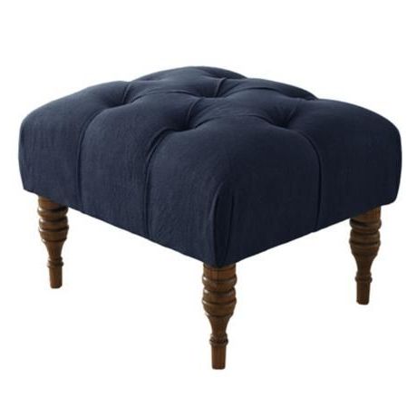 Isabelle Hand Tufted Navy Linen Ottoman – #x4067 | Lamps Plus | Tufted With Regard To Black Jute Pouf Ottomans (View 11 of 20)