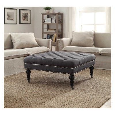 Isabelle Square Tufted Ottoman Charcoal Gray – Linon | Furniture Regarding Charcoal And Light Gray Cotton Pouf Ottomans (View 17 of 20)