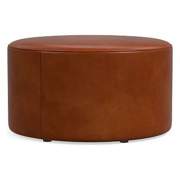 Isla Leather Ottoman | Leather Ottoman, Round Leather Ottoman, Brown Intended For Gold And White Leather Round Ottomans (View 8 of 20)