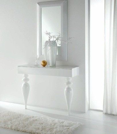Italian Glossy White Slim Hallway Console Table With Turned Legs Throughout Geometric White Console Tables (View 15 of 20)