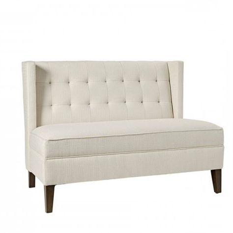 Ivory Fabric Tufted Back Armless Settee Loveseat In 2020 | Love Seat In Honeycomb Cream Velvet Fabric And Gold Metal Ottomans (View 8 of 20)