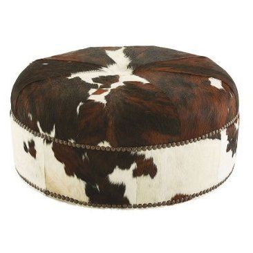 Jackson 42" Round Hide Ottoman, Brown | Cocktail Ottoman, Ottoman Pertaining To Brown And Ivory Leather Hide Round Ottomans (View 6 of 20)