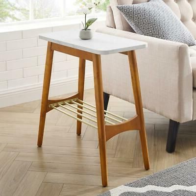 Jamie Faux Marble Tapered Leg Side Table – Faux White Marble/acorn | Ebay Within Faux White Marble And Metal Console Tables (View 6 of 20)