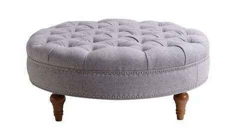Josephine Round Tufted Cocktail Ottoman, Light Grey | Tufted Bench Inside Light Gray Cylinder Pouf Ottomans (View 4 of 20)