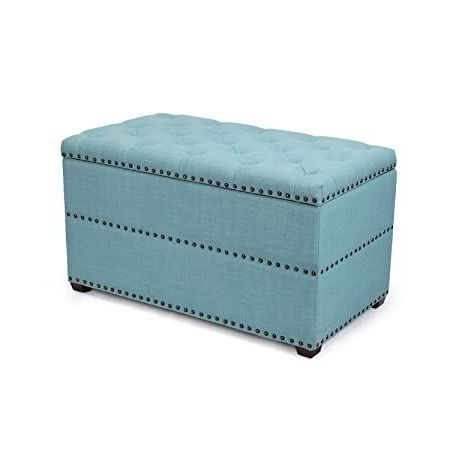 Joveco Blue Modern Bottom Tufted Rectangular Nailhead Trim Fabric With Blue Fabric Storage Ottomans (View 1 of 20)