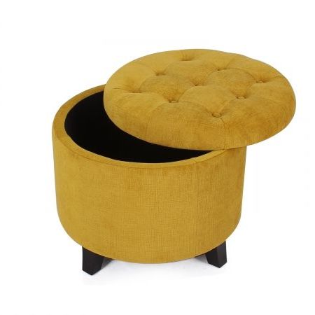 Joveco Fabric Round Button Tufted Storage Ottoman – Jft43 1 | Jovecoinc Intended For Tufted Fabric Ottomans (View 7 of 20)