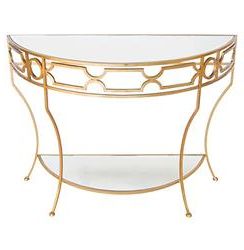 Julianna Hollywood Regency Gold Mirror Demilune Console Table With Antique Gold And Glass Console Tables (View 9 of 20)