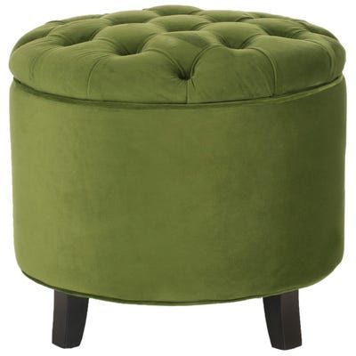 Karen Tufted Olive Green Velvet Storage Ottoman | Pier 1 | Tufted Throughout Light Blue And Gray Solid Cube Pouf Ottomans (View 5 of 20)