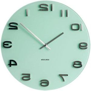 Karlsson Vintage Round Glass Clock Pastel Green | Vintage Wall Clock Throughout Green Canvas French Chateau Square Pouf Ottomans (View 18 of 20)