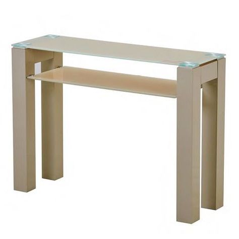 Kelson Glass Console Table Rectangular In Latte With Wooden Legs Regarding Rectangular Glass Top Console Tables (View 4 of 20)