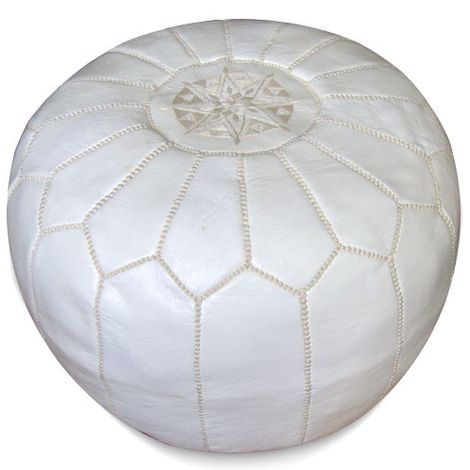 Kenza Moroccan Pouf, White | Leather Pouf Ottoman, Leather Pouf Intended For Brown Moroccan Inspired Pouf Ottomans (View 6 of 20)