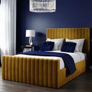 Khloe Velvet Double Ottoman Bed In Mustard Yellow | Furniture123 In With Regard To Mustard Yellow Modern Ottomans (View 10 of 20)