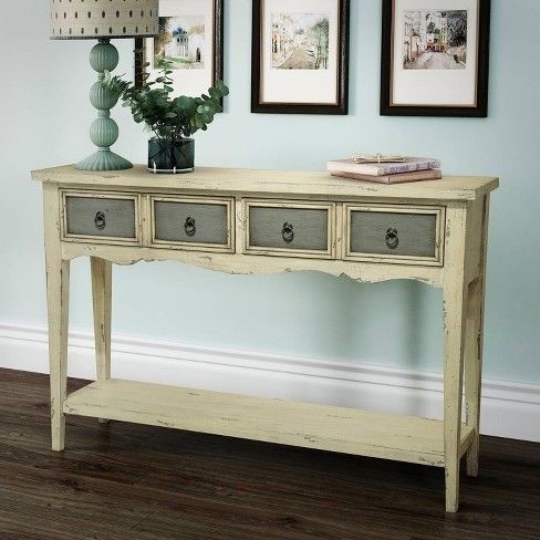 Kincaid Two Tone Distressed Console Table – White – Pulaski : Target Within Aged Black Console Tables (View 1 of 20)