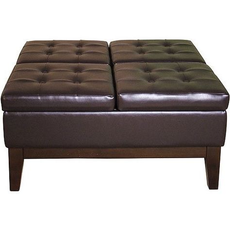 Kinfine Faux Leather Cocktail Storage Ottoman, Square | Leather Throughout Medium Gray Leather Pouf Ottomans (View 12 of 20)