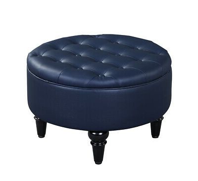 Kings Brand Furniture – Blue Faux Leather Round Storage Ottoman With For Small White Hide Leather Ottomans (View 6 of 20)
