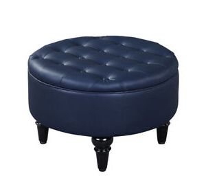 Kings Brand Furniture – Blue Faux Leather Round Storage Ottoman With In Brown Leather Round Pouf Ottomans (View 6 of 20)