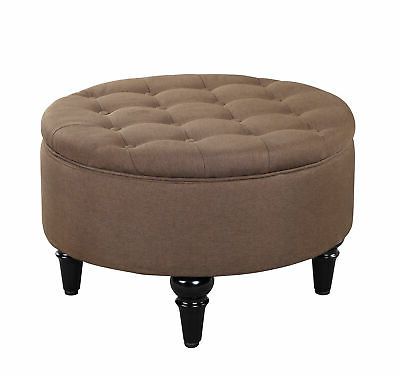 Kings Brand Furniture – Round Storage Ottoman With Tray Top, Brown Throughout Brown Faux Leather Tufted Round Wood Ottomans (View 14 of 20)