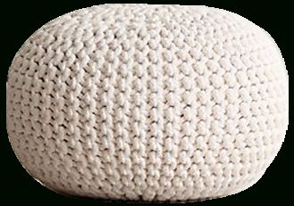 Knit Cotton Round Pouf, Natural, Small | Decorist For Cream Cotton Knitted Pouf Ottomans (View 8 of 20)
