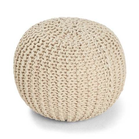 Knitted Ottoman Natural Homemaker | Where To Get Boho Party Decor In Inside Natural Beige And White Cylinder Pouf Ottomans (View 18 of 20)