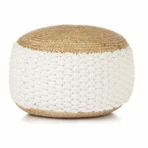 Knitted Pouffe Jute Cotton White Handmade Stylish Home Decor Woven Pouf In Navy Cotton Woven Pouf Ottomans (View 4 of 20)