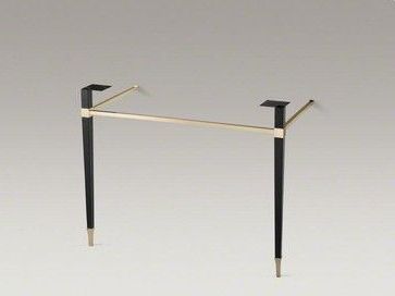 Kohler Black Leather Kathryn® Square Tapered French Gold Brass Table Pertaining To Square Black And Brushed Gold Console Tables (View 6 of 20)