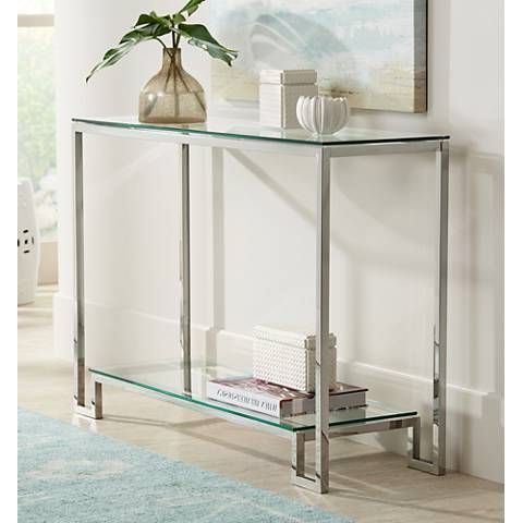 Krista 47 1/2" Wide Modern Glass Console Table – #1m507 | Lamps Plus Throughout Chrome And Glass Rectangular Console Tables (View 8 of 20)